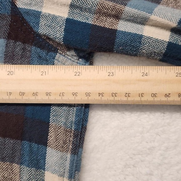 Woolrich Shirt Mens Large Blue Brown Plaid Flannel 100% Cotton Button Front - Picture 9 of 11